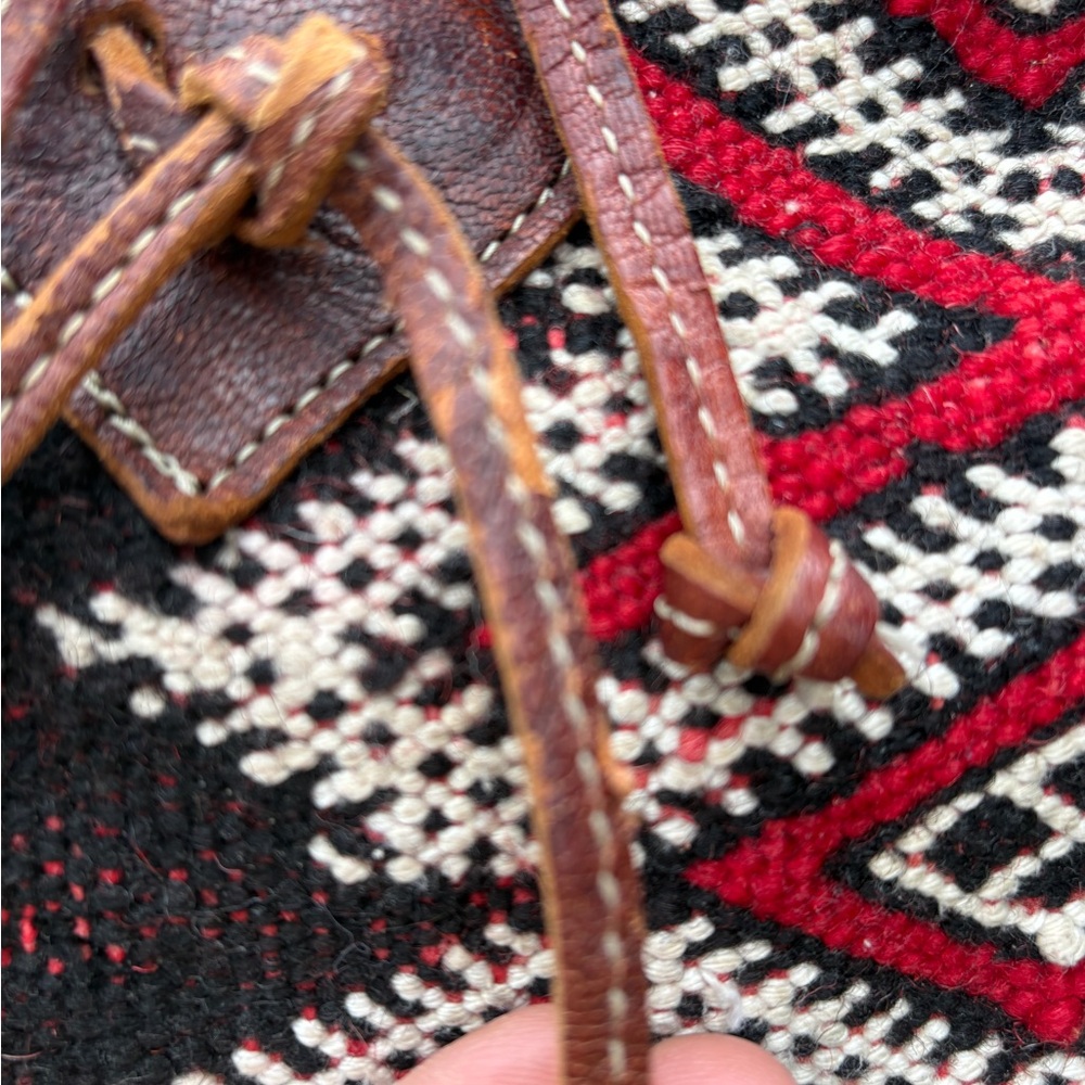 Vintage Kilim & Leather Backpack | Boho Tribal Woven Bag | Southwestern Purse - Picture 6 of 10